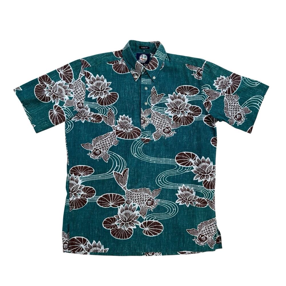 Reyn Spooner Classic Fit Koi Fish Lotus Print Shirt Men’s Small